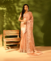 Blush Peach Resham and Sequin Work Organza Saree